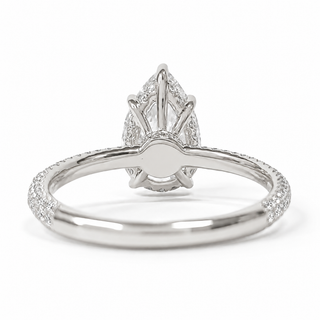 Pear Shape Three Row Pavé Ring with Hidden Halo – Lab Grown Diamond – 14K/18K White Gold – 133 Side Stones