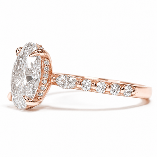 Oval Brilliant with Pavé Marquise Band – Lab-Grown Diamond – 14K/18K Rose Gold – 30 Side Stones