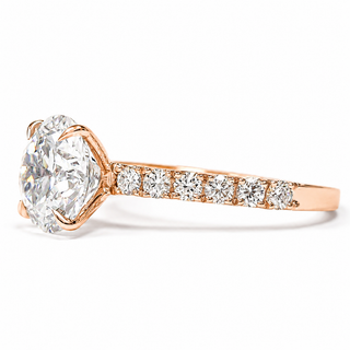 Round Brilliant Pavé Ring – Lab Grown Diamond – 14K/18K Rose Gold – 12 Side Stones