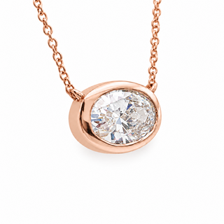 Oval Brilliant – Lab Grown Diamond – 14K Gold – Solitaire Necklace Bezel Setting