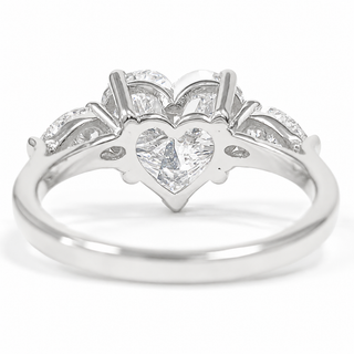 Heart Brilliant 3 Stone Ring – Lab Grown Diamond – 14K/18K White Gold – 2 Side Stones