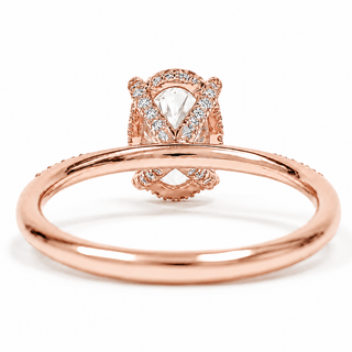 Oval Brilliant Pavé and Hidden Halo Ring – Lab Grown Diamond – 14K/18K Rose Gold – 52 Side Stones