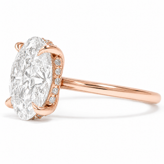 Oval Brilliant Ring with Hidden Halo – Lab Grown Diamond – 14K/18K Rose Gold – 18 Side Stones