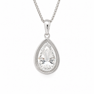 Pear Shape – Lab Grown Diamond – 14K/18K White Gold – Solitaire With Halo Necklace