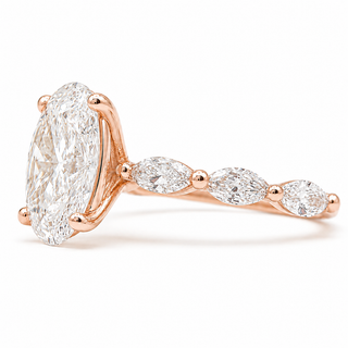 Oval Brilliant with Marquise Band Ring – Lab-Grown Diamond – 14K/18K Rose Gold – 6 Side Stones