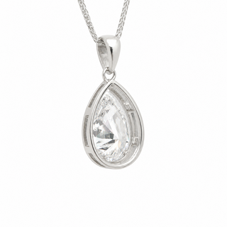Pear Shape – Lab Grown Diamond – 14K/18K White Gold – Solitaire With Halo Necklace
