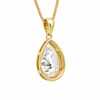 Pear Shape – Lab Grown Diamond – 14K/18K Yellow Gold – Solitaire With Halo Necklace