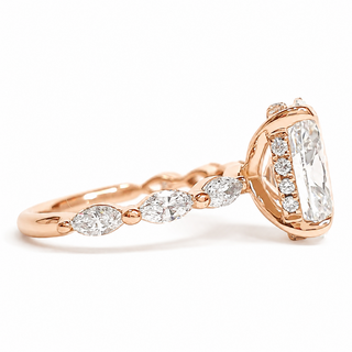 Oval Brilliant with Marquise Band and Hidden Halo Ring – Lab-Grown Diamond – 14K/18K Gold – 20 Side Stones