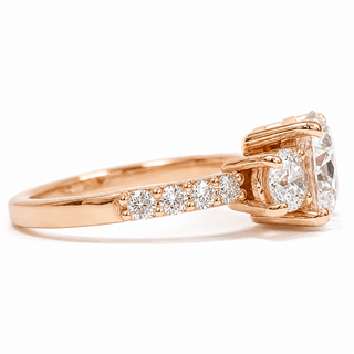 Round Brilliant Pavé Ring – Lab Grown Diamond – 14K/18K Rose Gold – 10 Side Stones