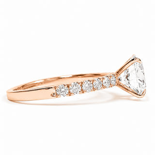 Round Brilliant Pavé Ring – Lab Grown Diamond – 14K/18K Rose Gold – 12 Side Stones