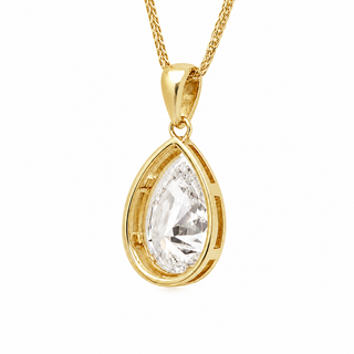Pear Shape – Lab Grown Diamond – 14K/18K Yellow Gold – Solitaire With Halo Necklace