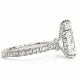 Pear Shape Three Row Pavé Ring with Hidden Halo – Lab Grown Diamond – 14K/18K White Gold – 133 Side Stones
