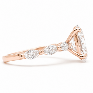 Oval Brilliant with Marquise Band Ring – Lab-Grown Diamond – 14K/18K Rose Gold – 6 Side Stones