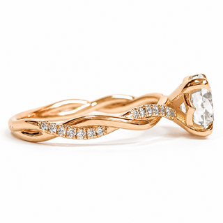 Round Brilliant Pavé Ring – Lab Grown Diamond – 14K/18K Rose Gold – 28 Side Stones