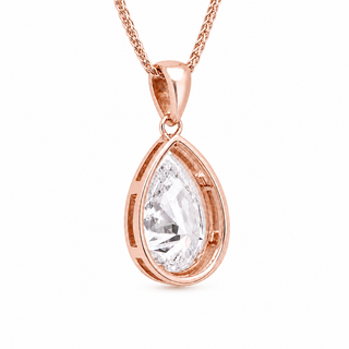 Pear Shape – Lab Grown Diamond – 14K/18K Rose Gold – Solitaire With Halo Necklace