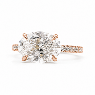 Oval Brilliant Pavé Ring – Lab Grown Diamond – 14K/18K Rose Gold – 20 Side Stones