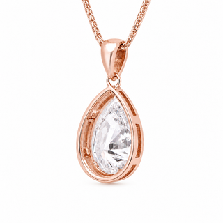 Pear Shape – Lab Grown Diamond – 14K/18K Rose Gold – Solitaire With Halo Necklace