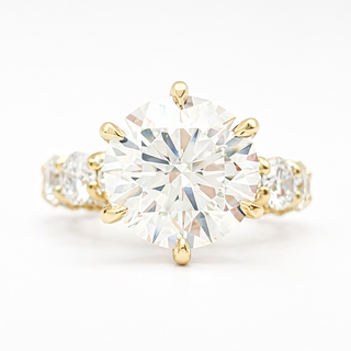 Round Brilliant Diamond Band With Hidden Halo 6 Prong Pavé Ring – Lab Grown Diamond – 14K/18K Yellow Gold – 126 Side Stones