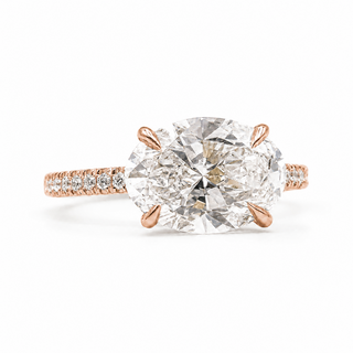 Oval Brilliant Pavé Ring – Lab Grown Diamond – 14K/18K Rose Gold – 20 Side Stones