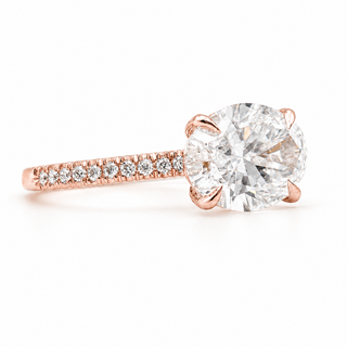 Oval Brilliant Pavé Ring – Lab Grown Diamond – 14K/18K Rose Gold – 20 Side Stones