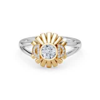 1 Carat Lab-Grown Diamond Engagement Ring: 14K Two-Tone Gold Sunburst Halo