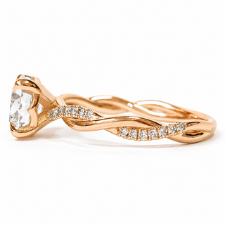 Round Brilliant Pavé Ring – Lab Grown Diamond – 14K/18K Rose Gold – 28 Side Stones