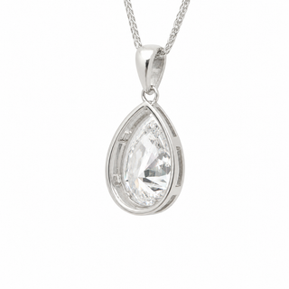 Pear Shape – Lab Grown Diamond – 14K/18K White Gold – Solitaire With Halo Necklace