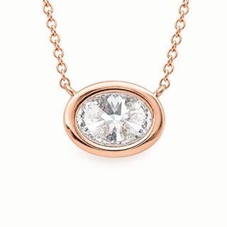 Oval Brilliant – Lab Grown Diamond – 14K Gold – Solitaire Necklace Bezel Setting