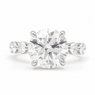 Round Brilliant Pavé Ring – Lab Grown Diamond – 14K/18K White Gold – 30 Side Stones