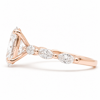 Oval Brilliant with Marquise Band Ring – Lab-Grown Diamond – 14K/18K Rose Gold – 6 Side Stones