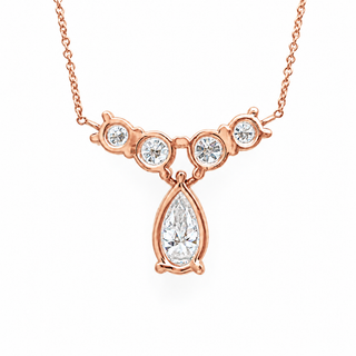 Pear Shape With Round Stones Necklace – Lab Grown Diamond – 14K Gold