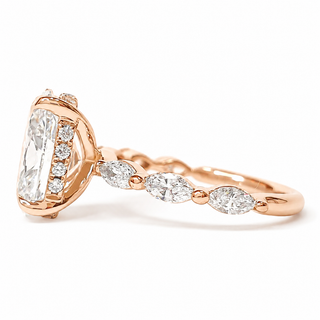 Oval Brilliant with Marquise Band and Hidden Halo Ring – Lab-Grown Diamond – 14K/18K Gold – 20 Side Stones