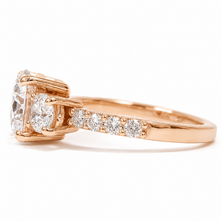 Round Brilliant Pavé Ring – Lab Grown Diamond – 14K/18K Rose Gold – 10 Side Stones
