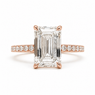 Emerald Cut with Pavé Band – Lab-Grown Diamond – 14K/18K Rose Gold – 18 Side Stones