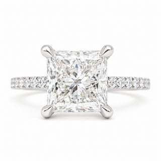 Princess Cut With Hidden Halo And Pavé Setting Ring – Lab Grown Diamond – 14K/18K Gold – 34 Side Stones