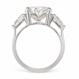 Heart Brilliant 3 Stone Ring – Lab Grown Diamond – 14K/18K White Gold – 2 Side Stones