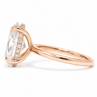 Oval Brilliant Ring with Hidden Halo – Lab Grown Diamond – 14K/18K Rose Gold – 18 Side Stones