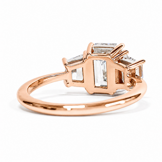 Emerald Cut with 2 Tapers Ring – Lab-Grown Diamond – 14K/18K Rose Gold – 2 Side Stones