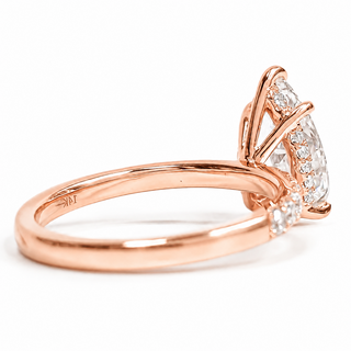 Pear Shape Pavé Ring with Hidden Halo – Lab Grown Diamond – 14K/18K Rose Gold – 32 Side Stones