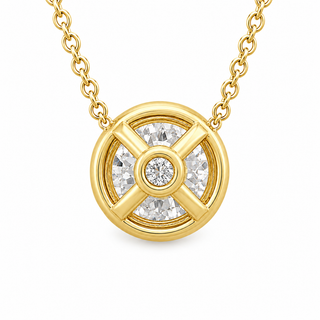 Round Brilliant – Lab Grown Diamond – 14K/18K Yellow Gold – Solitaire With Halo Necklace