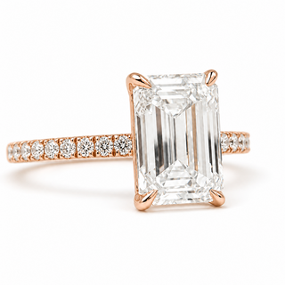 Emerald Cut with Pavé Band – Lab-Grown Diamond – 14K/18K Rose Gold – 18 Side Stones
