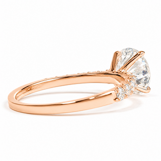 Round Brilliant Pavé Ring – Lab Grown Diamond – 14K/18K Rose Gold – 12 Side Stones