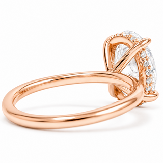 Oval Brilliant Ring with Hidden Halo – Lab Grown Diamond – 14K/18K Rose Gold – 18 Side Stones