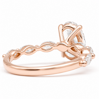 Oval Brilliant with Marquise Band Ring – Lab-Grown Diamond – 14K/18K Rose Gold – 6 Side Stones