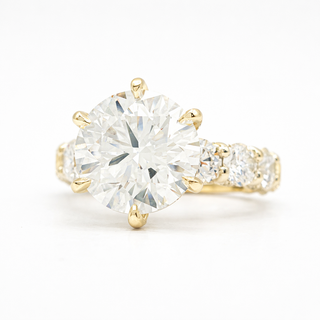 Round Brilliant Diamond Band With Hidden Halo 6 Prong Pavé Ring – Lab Grown Diamond – 14K/18K Yellow Gold – 126 Side Stones