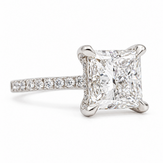 Princess Cut With Hidden Halo And Pavé Setting Ring – Lab Grown Diamond – 14K/18K Gold – 34 Side Stones