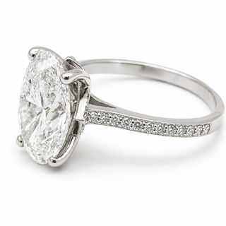 Oval Brilliant Split Pavé Ring – Lab Grown Diamond – 14K/18K White Gold – 36 Side Stones