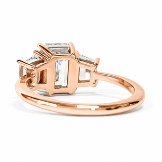 Emerald Cut with 2 Tapers Ring – Lab-Grown Diamond – 14K/18K Rose Gold – 2 Side Stones