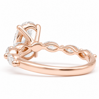 Oval Brilliant with Marquise Band Ring – Lab-Grown Diamond – 14K/18K Rose Gold – 6 Side Stones