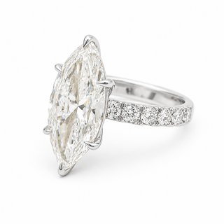 Marquise Brilliant Pavé Ring – Lab Grown Diamond – 14K/18K White Gold – 16 Side Stones